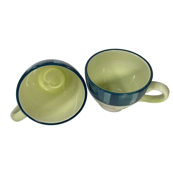 Set of 2 Pfaltzgraff Verona Coffee Cups Green Blue  Floral 16 oz Mug Cottagecore - Picture 13 of 13